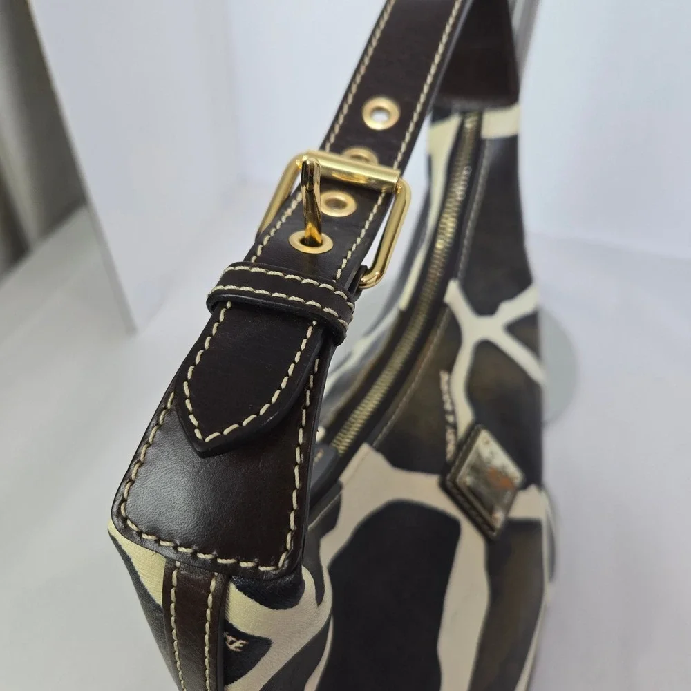 Dooney & Bourke Serengeti Giraffe Print Hobo Brown Leather Goldtone Hardware
